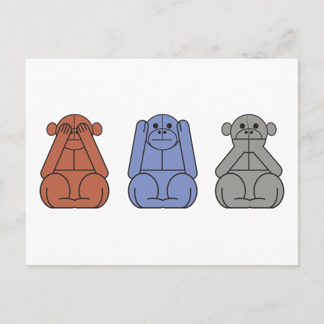 Carte Postale Trois singes sages (Devant)