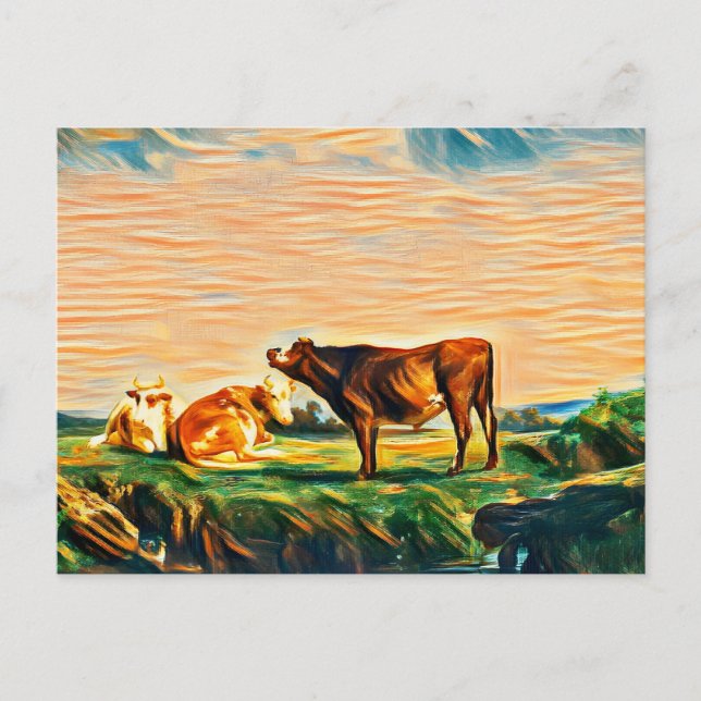 Carte Postale Trois vaches dans le pâturage (Devant)