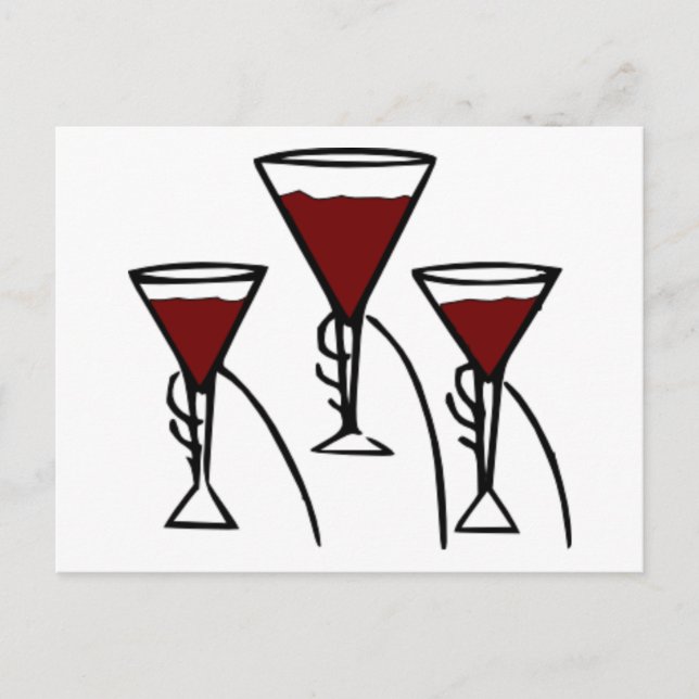 Carte Postale Trois verres à vin en dessin manuel (Devant)
