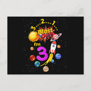 Carte Postale Troisième Anniversaire Blast Off 3 Fusée Astronaut
