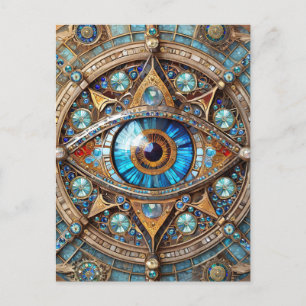 Carte Postale Troisième oeil - Turquoise Blue Gold Mandala