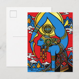 Carte Postale Troisième Œil – Yogini Bleue en Backbend Pop Art
