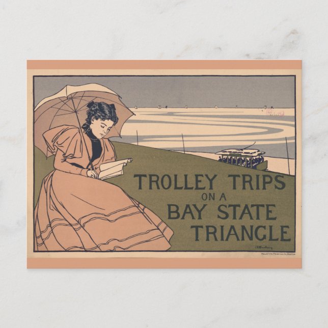 Carte Postale Trolley d'État vintage Massachusetts Bay (Devant)