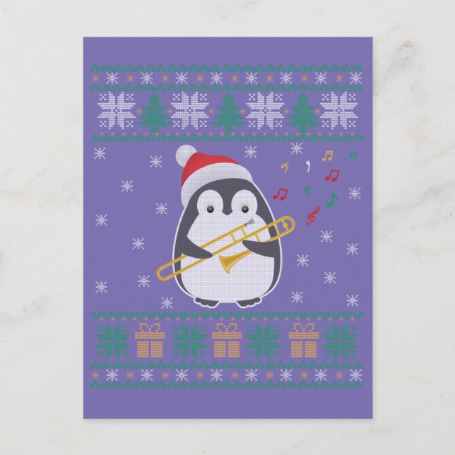 Carte Postale Trombone Ugly Christmas Sweater Penguin Xmas Famil (Devant)