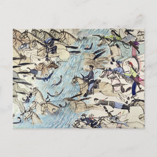 Carte Postale Troopers traversant la rivière (encre sur papier (Devant)