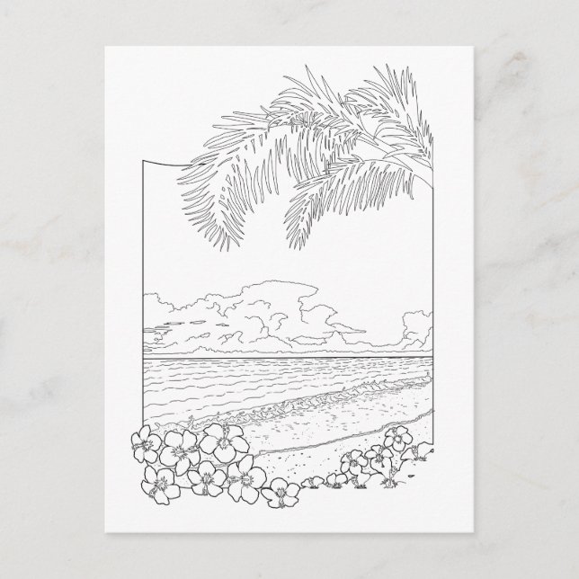 Carte postale Tropical Beach Adult Coloring (Devant)