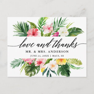 Carte Postale Tropical Floral Mariage Calligraphie Merci