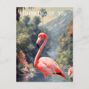 Carte Postale Tropical Rainforest Flamant rose rose Vintage