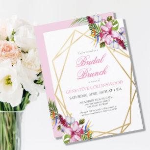 Carte Postale Tropical Rose Floral Or Géométrique Brunch nuptial