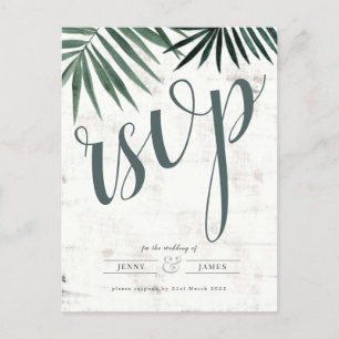 Carte Postale Tropical rustique feuille de palmier rsvp, invitat