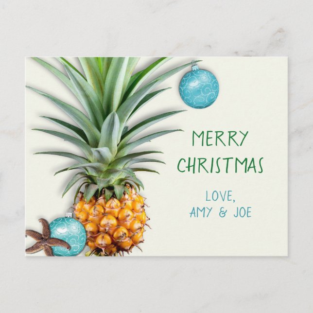 Carte postale tropicale de Noël d'ananas de fête (Devant)