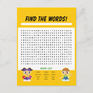 Carte Postale Trouver les mots, Word Search Activity Card
