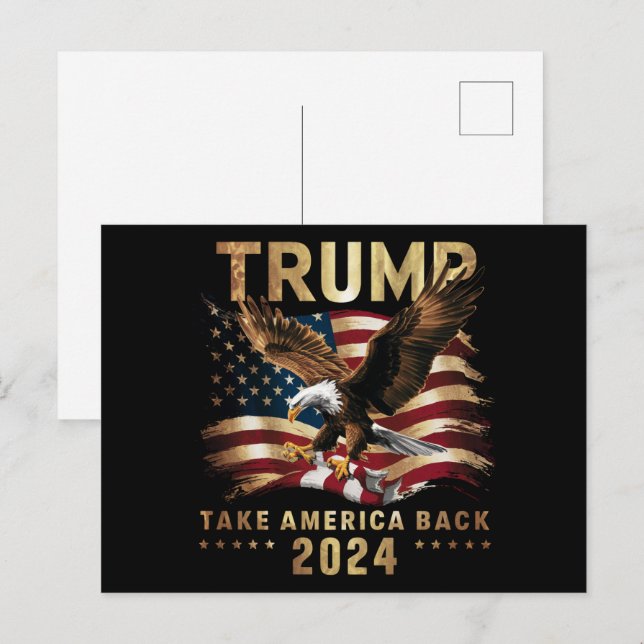 Carte Postale Trump 2024 Reprendre l'Amérique Drapeau américain  (Devant / Derrière)