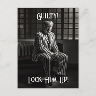 Carte Postale Trump coupable en prison Noir et Blanc le verrouil