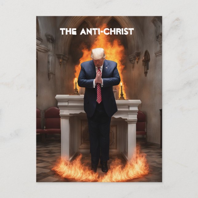Carte Postale Trump prie dans une Eglise L'Anti-Christ (Devant)