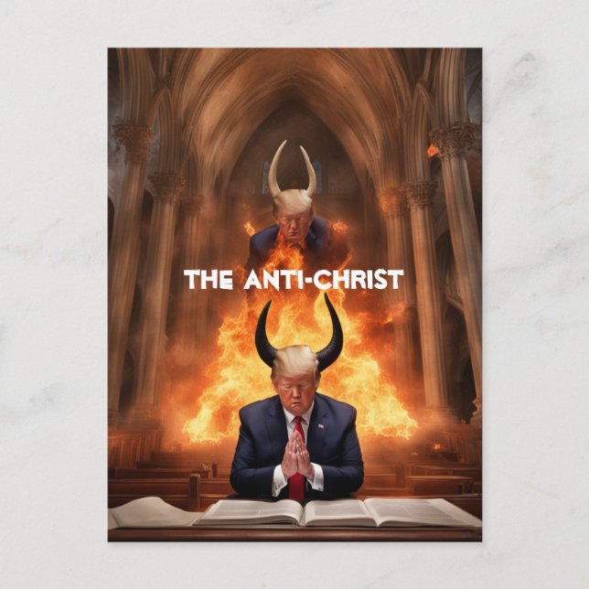 Carte Postale Trump prie dans une Eglise L'Anti-Christ (Devant)