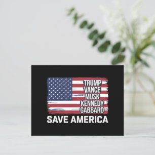 Carte Postale Trump Vance Musk Kennedy Gabbard 2024 Sauvez l'Amé