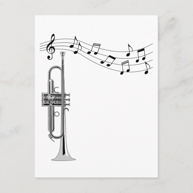 Carte Postale Trumpet musicien avec notes musicales (Devant)