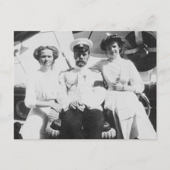 Carte Postale Tsar de Russie avec Olga et Tatiana Romanov (Devant)