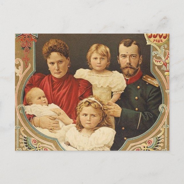 Carte Postale Tsar et Tsarina de Russie avec 3 filles (Devant)