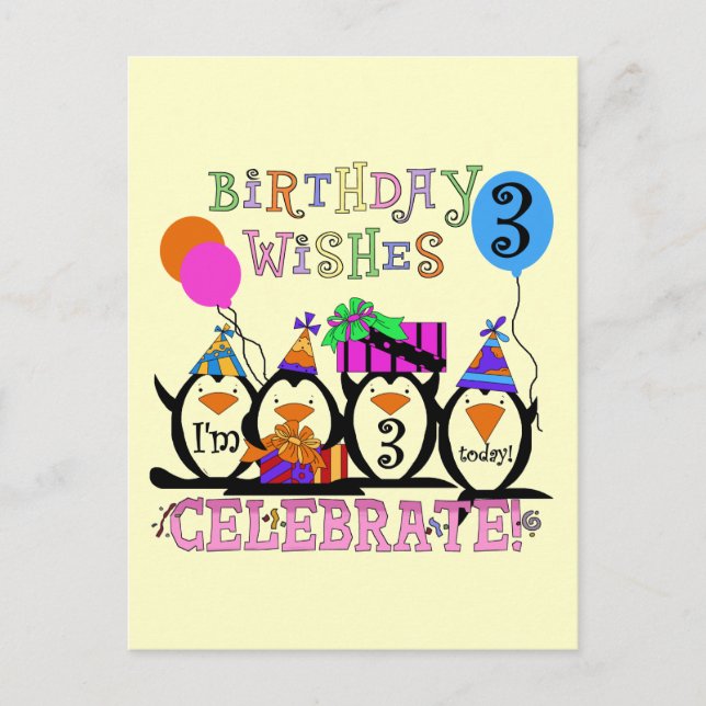 Carte Postale Tshirts et cadeaux d'anniversaire 3ème de Penguins (Devant)