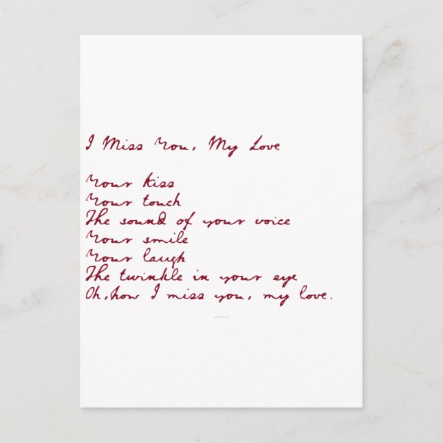 Carte Postale Tu Me Manques, Mon Poème D'Amour (Devant)