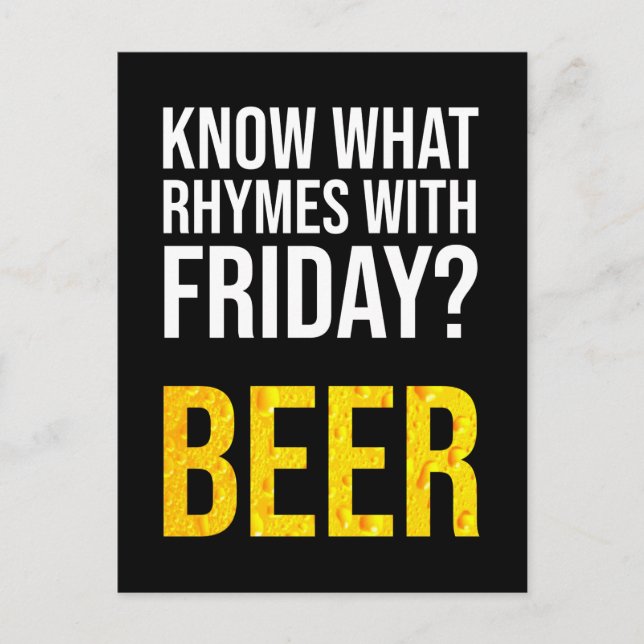 Carte Postale Tu Sais Avec Quoi Rhymes Vendredi ? Bière (Devant)