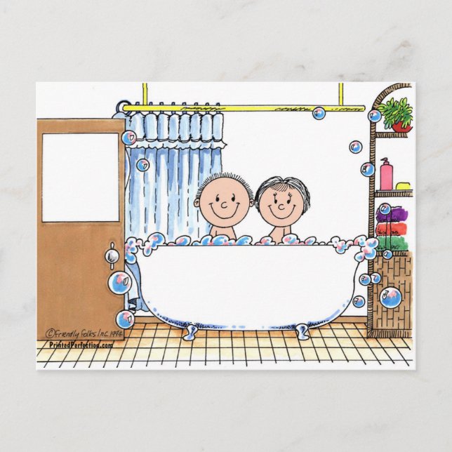 Carte Postale Tub Time Couple - Cadeau de dessin personnalisé (Devant)