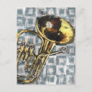 Carte Postale Tuba Grey Carré peinture musique