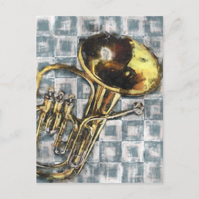 Carte Postale Tuba Grey Carré peinture musique (Devant)
