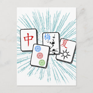 Carte Postale Tuiles de Mahjong Bleues