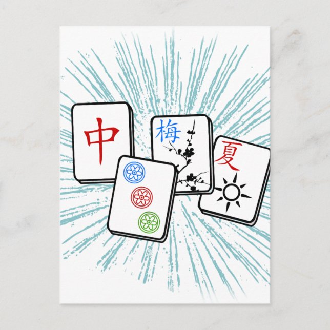 Carte Postale Tuiles de Mahjong Bleues (Devant)