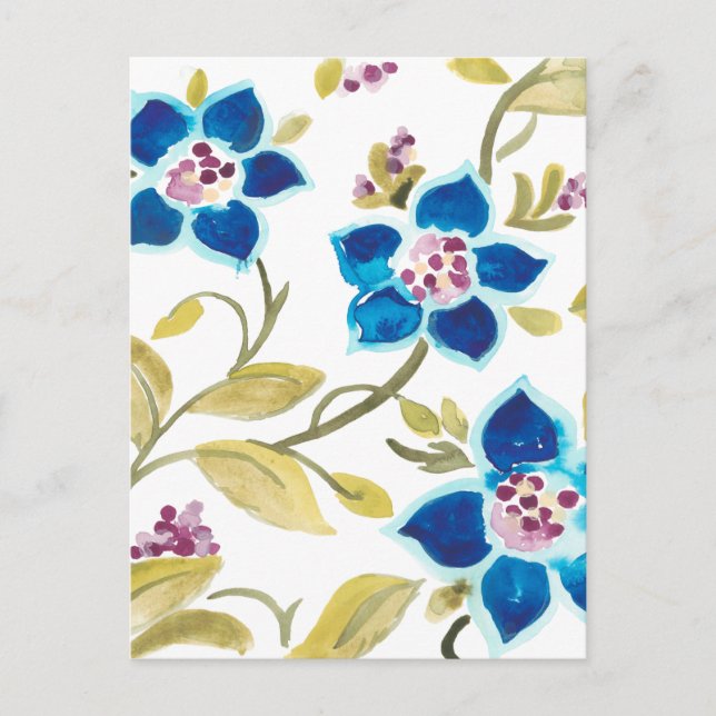 Carte Postale Tuiles florales d'abbaye - fleurs bleues (Devant)