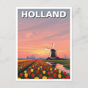 Carte Postale Tulip Fields Wmill Holland Pays-Bas