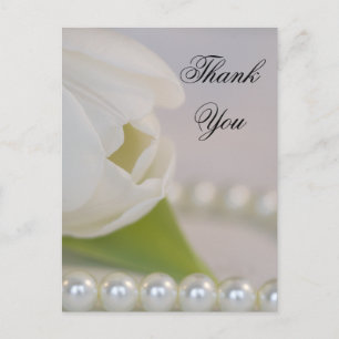 Carte Postale Tulipe blanche et perles Merci de mariage du print