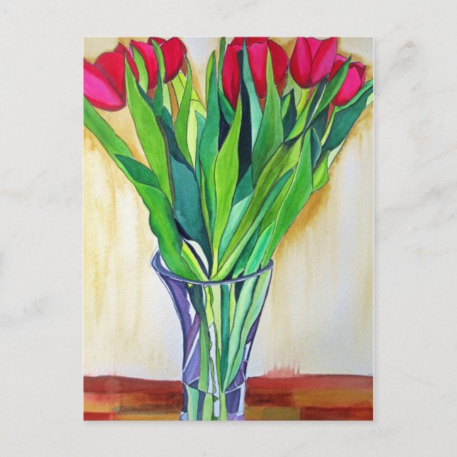 Carte Postale tulipe rose et rouge aquarelle art (Devant)