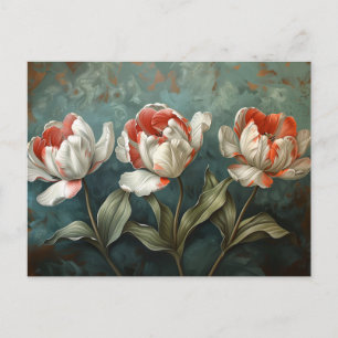 Carte Postale Tulipes à rayures rouges et blanches Peinture à l'