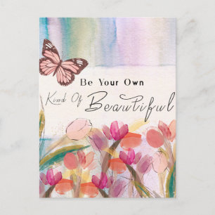Carte Postale Tulipes chaudes et citation papillon, Monogramme p