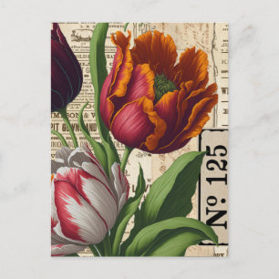Carte Postale Tulipes Collage Vintage