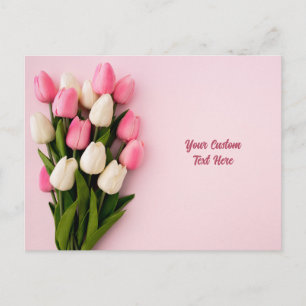 Carte Postale Tulipes de texte personnalisé sur fond rose