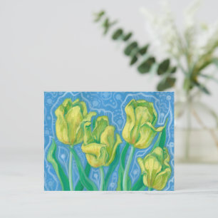 Carte Postale Tulipes jaunes, fleurs printanières, peinture arti