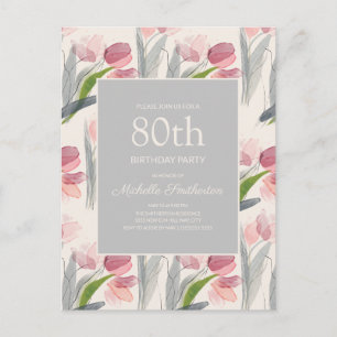 Carte Postale Tulipes Rose Pâle Floral 80e Anniversaire Femme