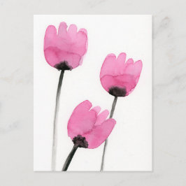 Carte postale Tulipes Roses, Aquarelle Fleurs Pein