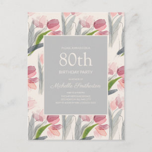 Carte Postale Tulipes roses blanches 80ème anniversaire femme