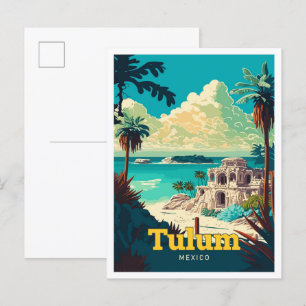 Carte Postale Tulum Mexico Travel Art Illustration Vintage