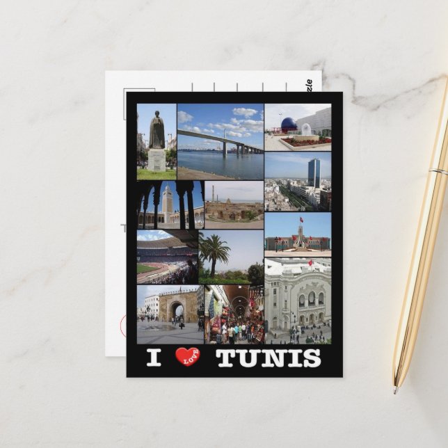 Carte Postale Tunis - J'aime - Tunisie - (Devant/Arrière en situation)