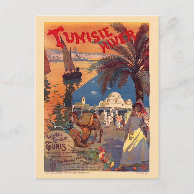Carte Postale Tunisie Poster vintage 1899 (Devant)