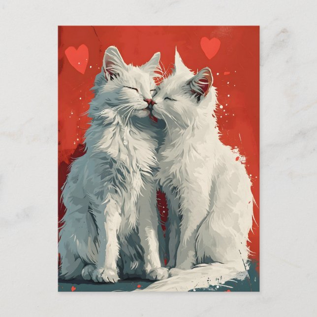Carte Postale Turc Angora Chats blancs Saint Valentin (Devant)
