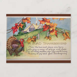 Carte Postale Turquie vintage Feuilles d'automne et maison Thank