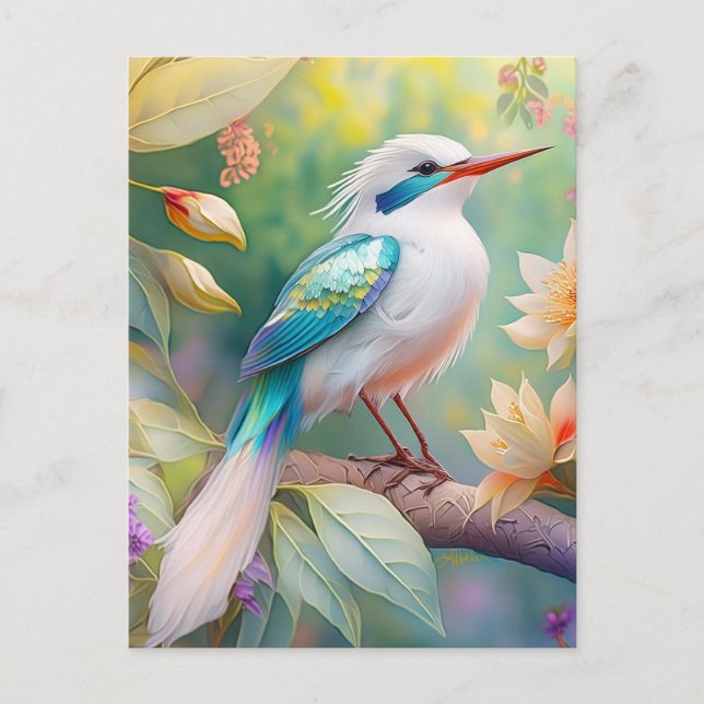 Carte Postale Turquoise aile  crête blanche Imaginaire Oiseau (Devant)